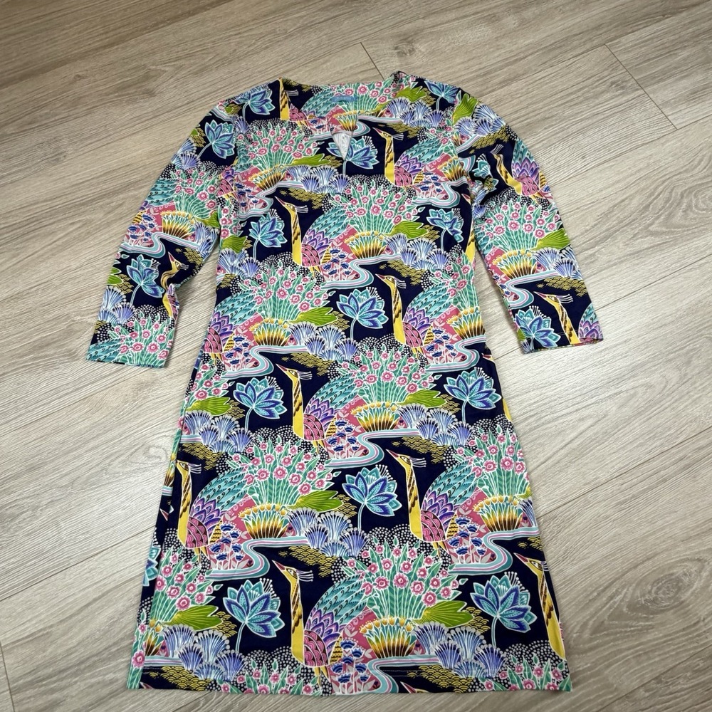 J. McLaughlin Catalina Cloth Peacock Floral Shift Dress Stretch Size Small